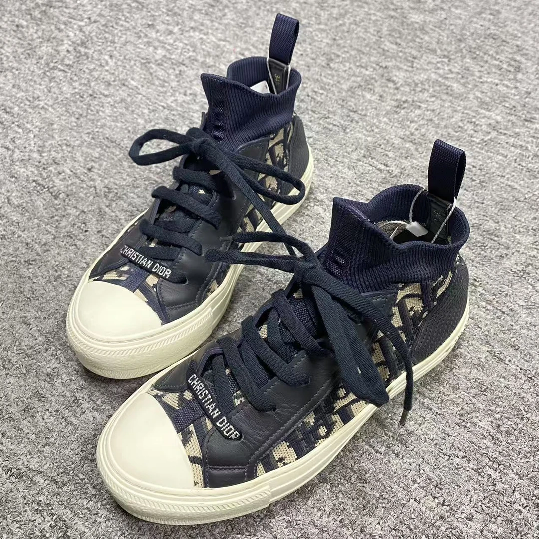DIOR/迪奥34.5码/仔仔女鞋折扣 藏蓝色老花中帮休闲时尚板鞋 1031