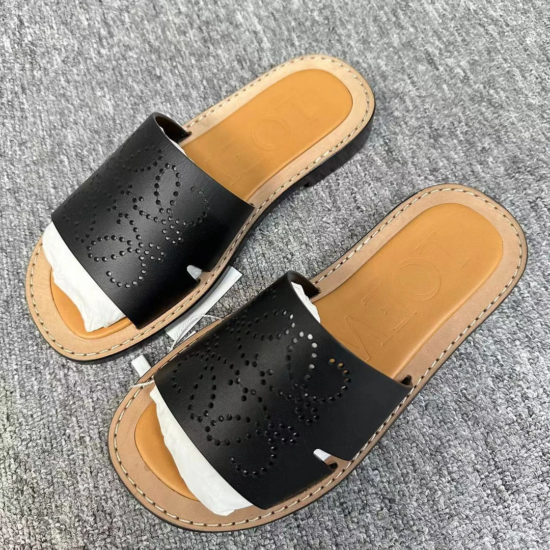 99新 LOEWE/罗意威 36码/仔仔/黑色平底百搭休闲半拖 lzh003