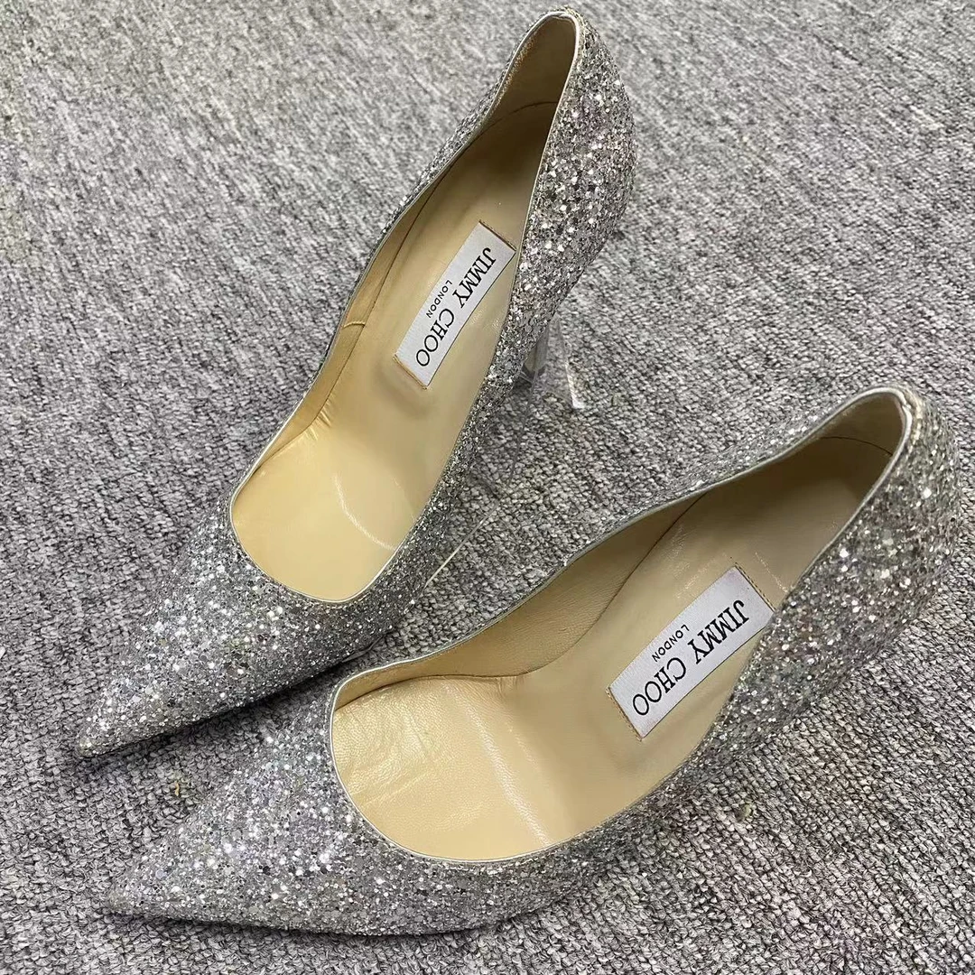 JIMMY CHOO/吉米周仔仔女鞋折扣 银色尖头亮片高跟鞋  39码  118
