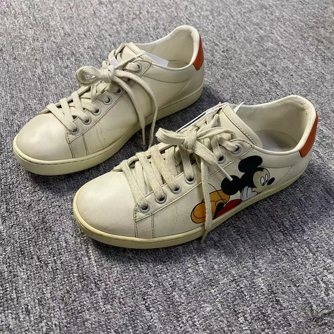 95新 GUCCI/古驰 仔仔女鞋 米白色米奇印花脏脏板鞋  35码 116