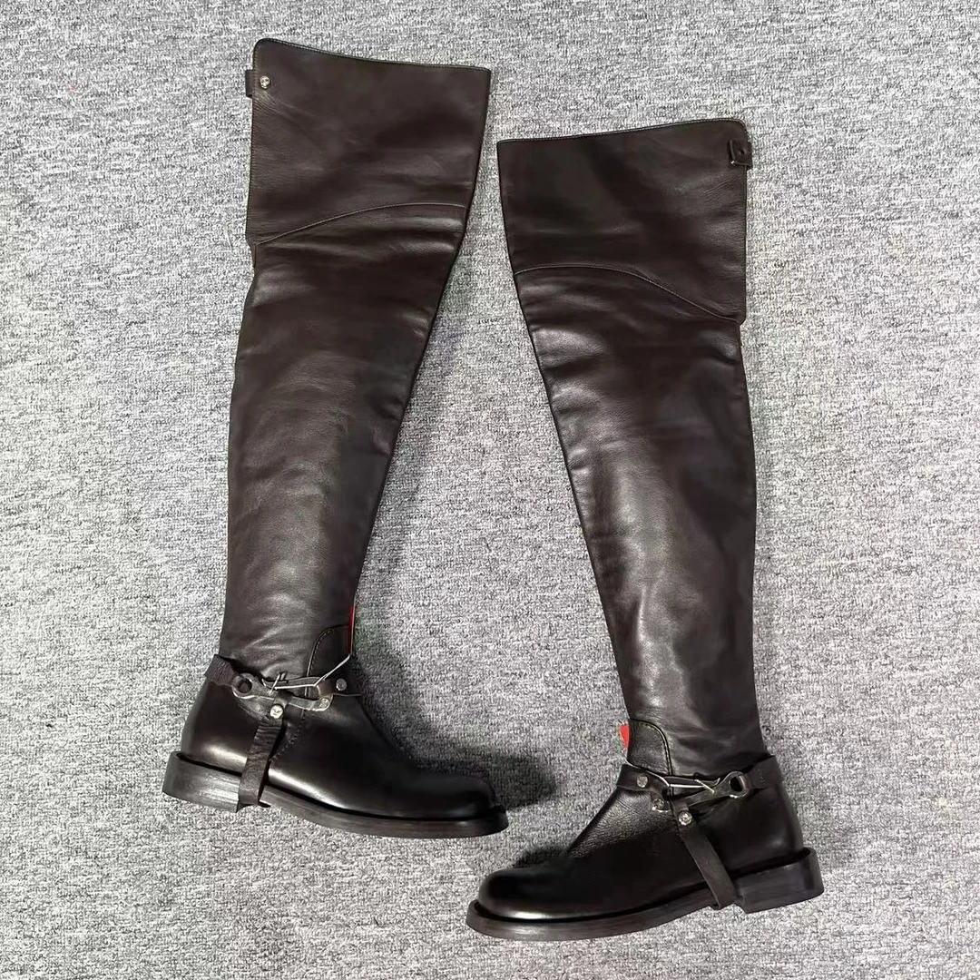 90新 Celine/思琳 37码/仔仔女鞋 咖啡色百搭平底休闲长靴 wsp063