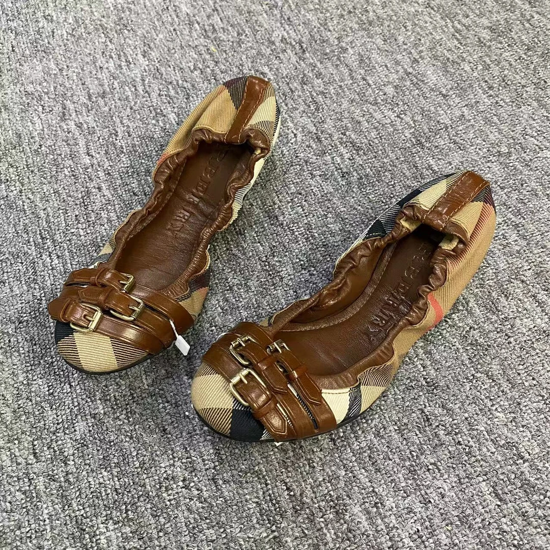 BURBERRY/博柏利仔仔女鞋折扣 棕色条纹时尚百搭芭蕾鞋35.5码 145