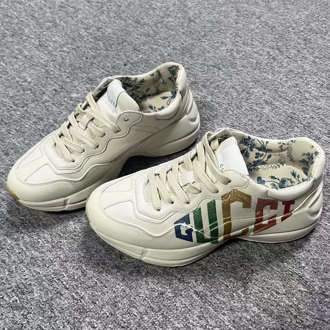 GUCCI/古驰37码/仔仔女鞋折扣 白色彩虹logo休闲厚底老爹鞋 1067