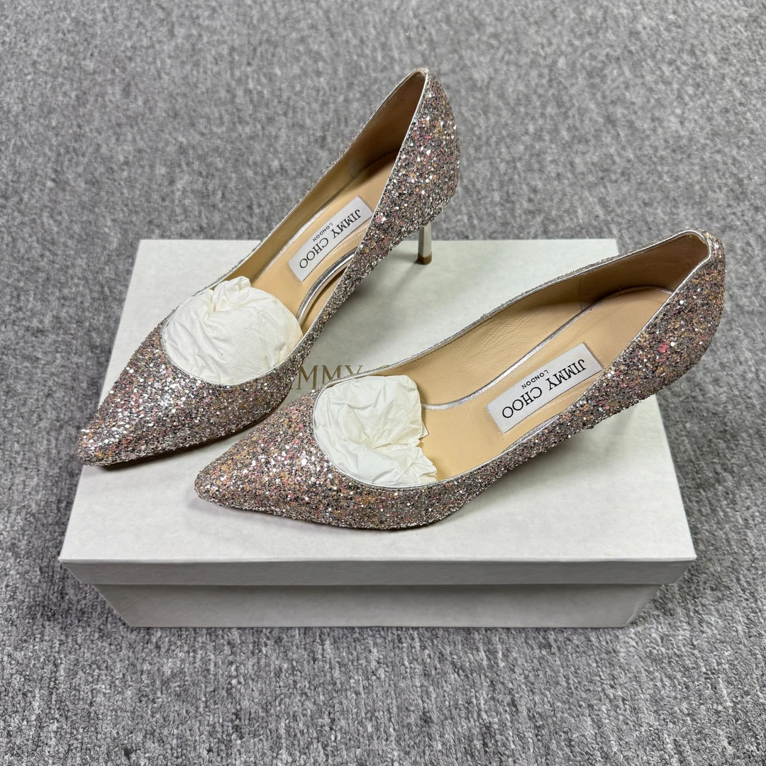 JIMMY CHOO/吉米周38码/仔仔女鞋折扣 银粉色满天星高跟鞋 1741