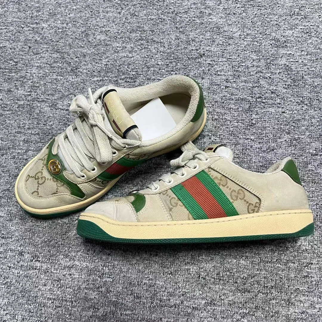 GUCCI/古驰35码/仔仔女鞋折扣 灰绿印花休闲复百搭脏脏鞋 1080
