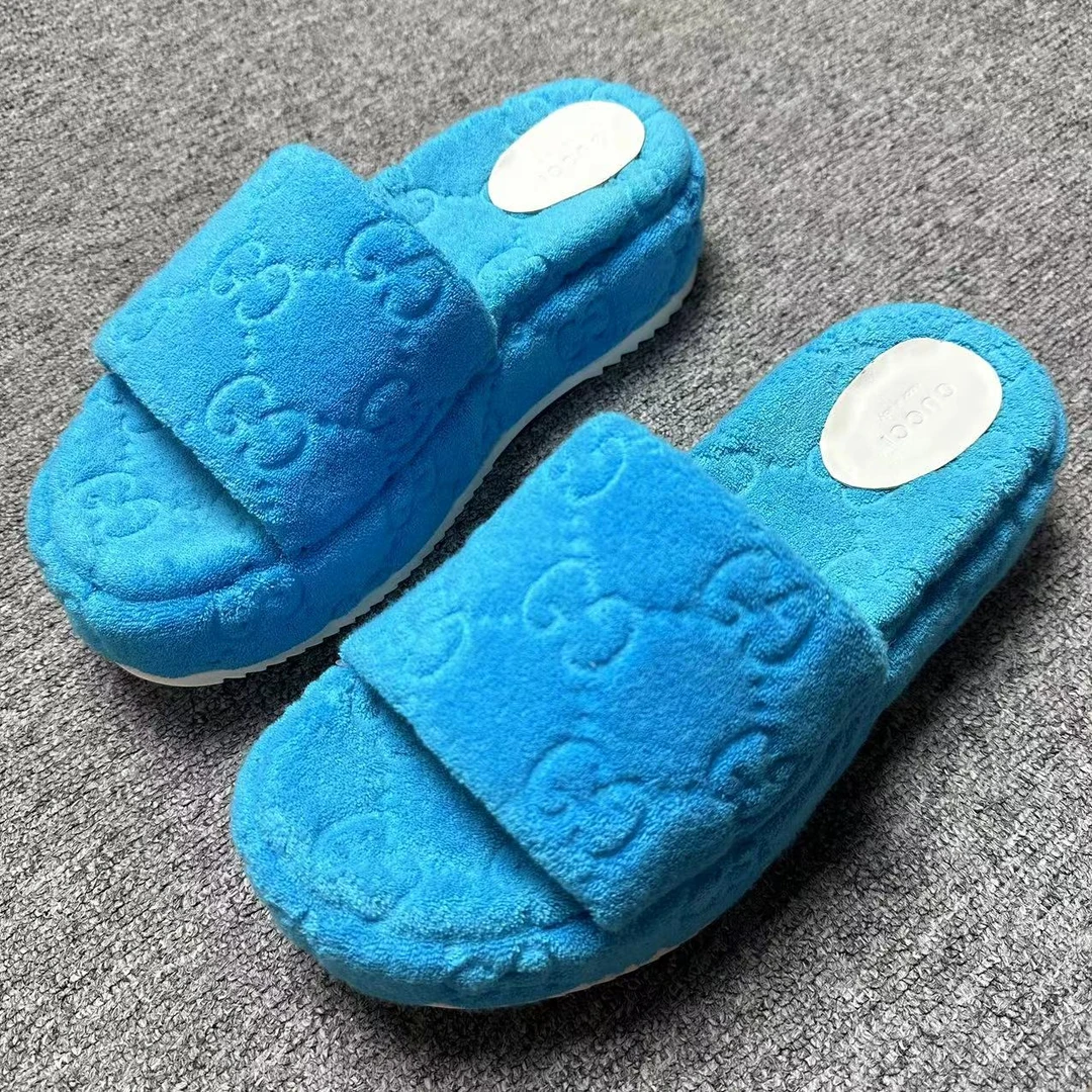 GUCCI/古驰仔仔女鞋折扣 蓝色绒皮休闲百搭厚底拖鞋39码 xxs261