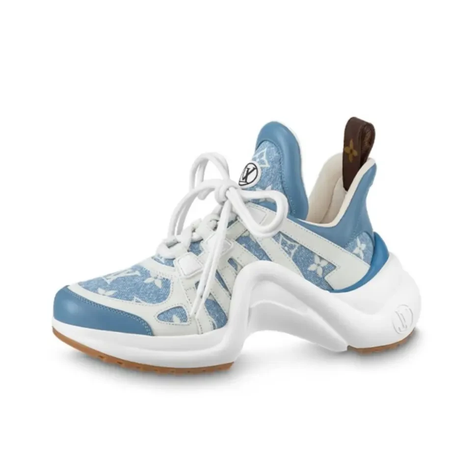 LouisVuitton/路易威登女款蓝色时尚白老花网面厚底老爹鞋