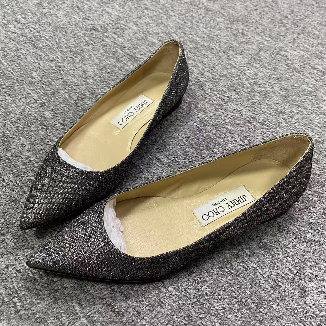 99新 JIMMY CHOO/吉米周 34.5码/仔仔女鞋银灰色平底尖头单鞋629