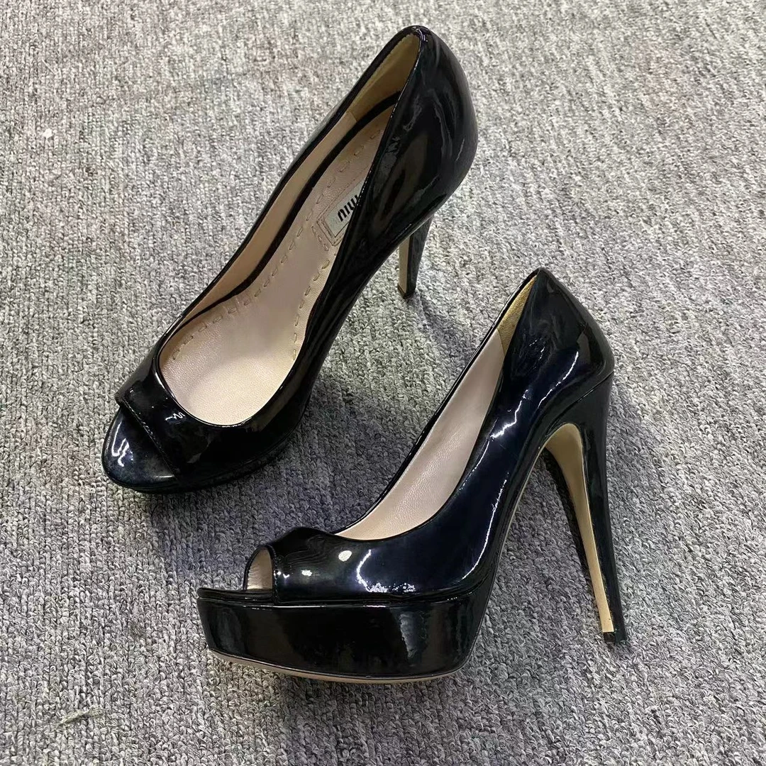 99新 MIU MIU/缪缪 35.5码/仔仔女鞋黑色鱼嘴防水台高跟鞋 1297