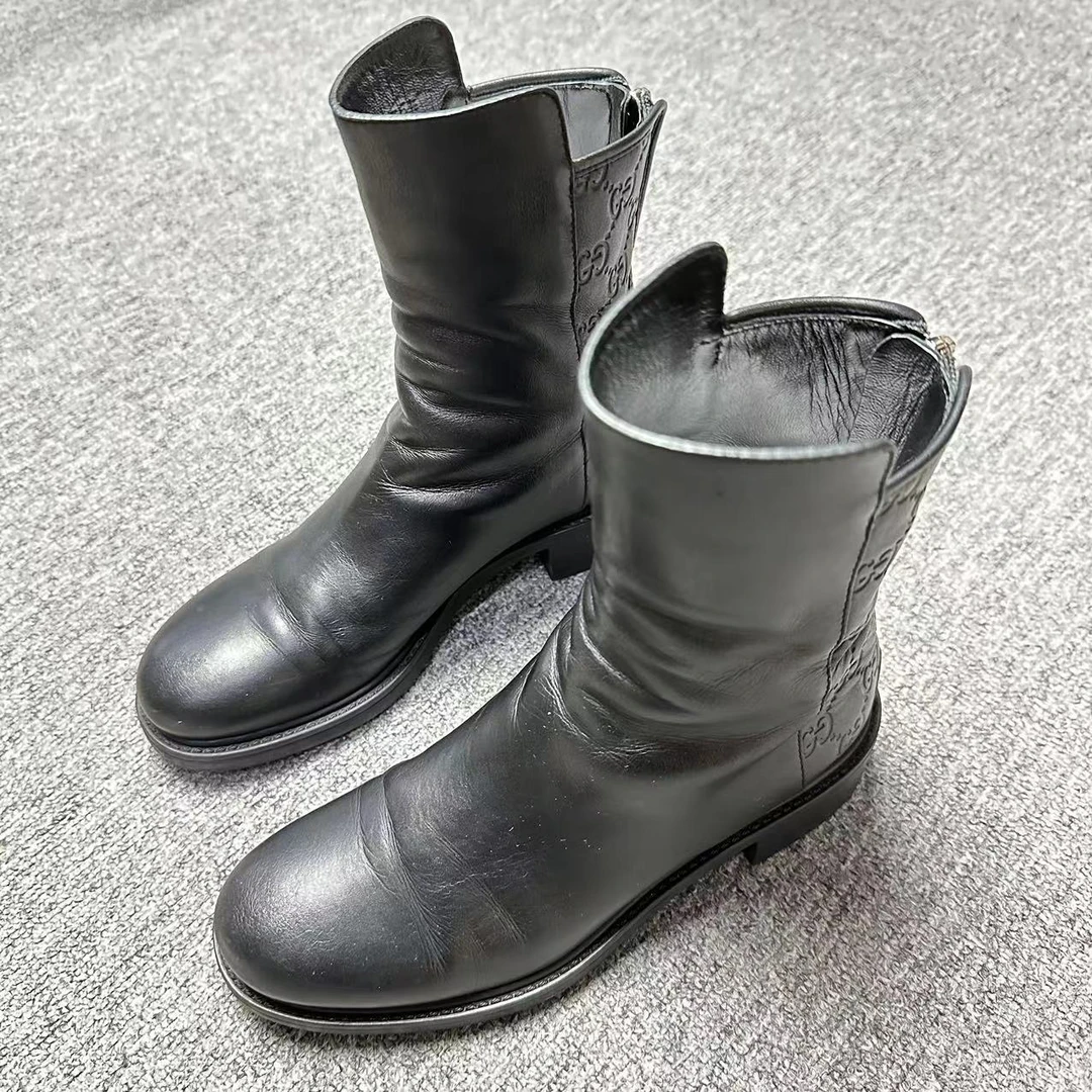 GUCCI/古驰仔仔女鞋折扣 黑色毛绒休闲百搭时尚高跟短靴36.5码219