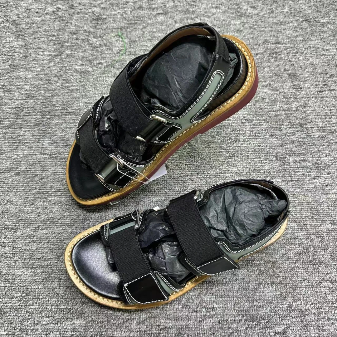 MARNI女鞋折扣 黑色绑带时尚百搭平底沙滩拖鞋 36码 bjm028