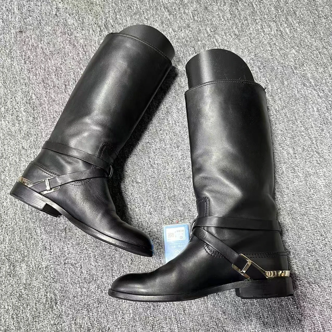 DIOR/迪奥35.5码/仔仔女鞋折扣 黑色休闲时尚绑带高筒长靴 527