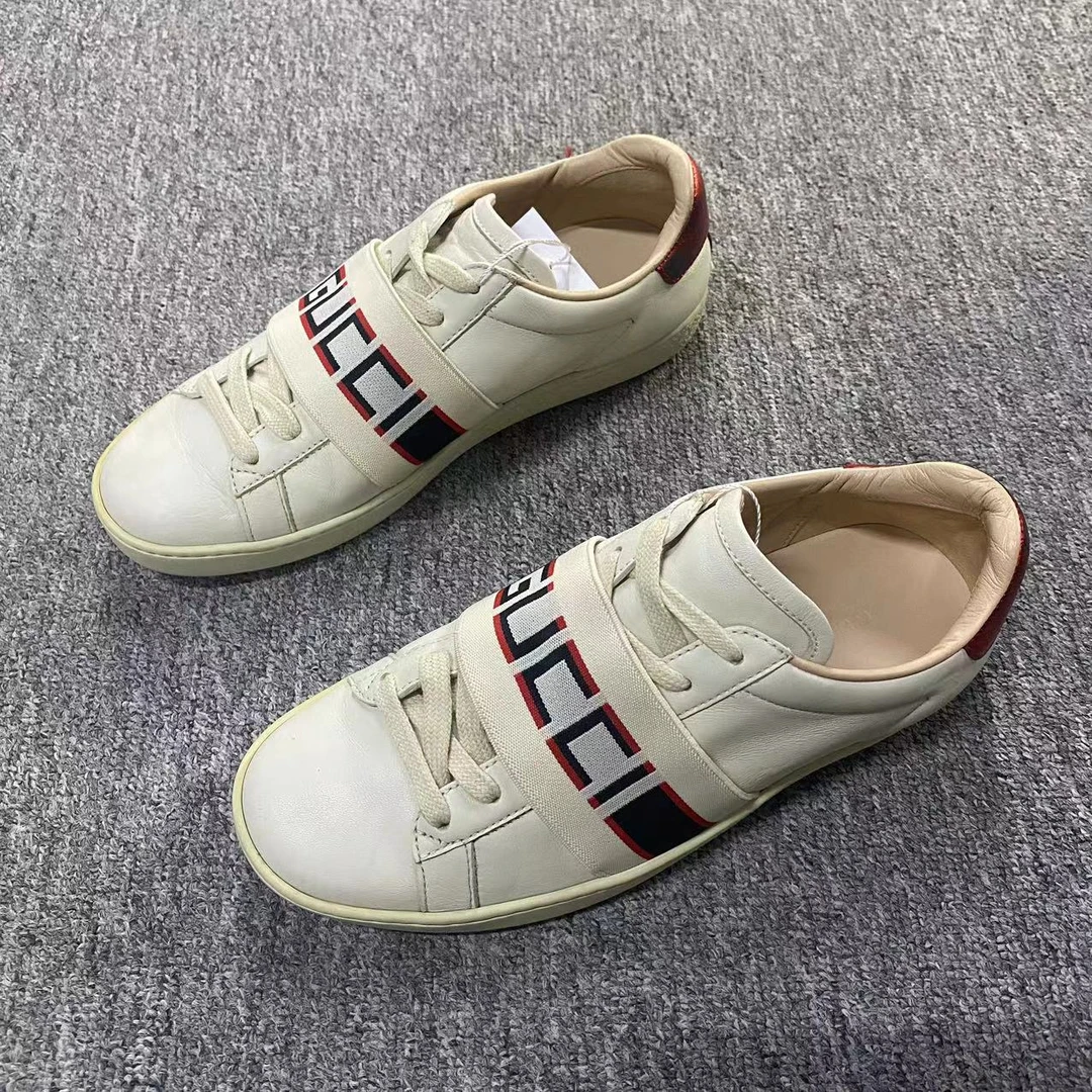 GUCCI/古驰瑕疵款/仔仔女鞋折扣 白色绑带刺绣logo板鞋35.5码 261