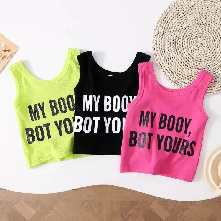 女童外穿背心新款女孩百搭洋气宝宝字母无袖儿童内搭衣服学生背心