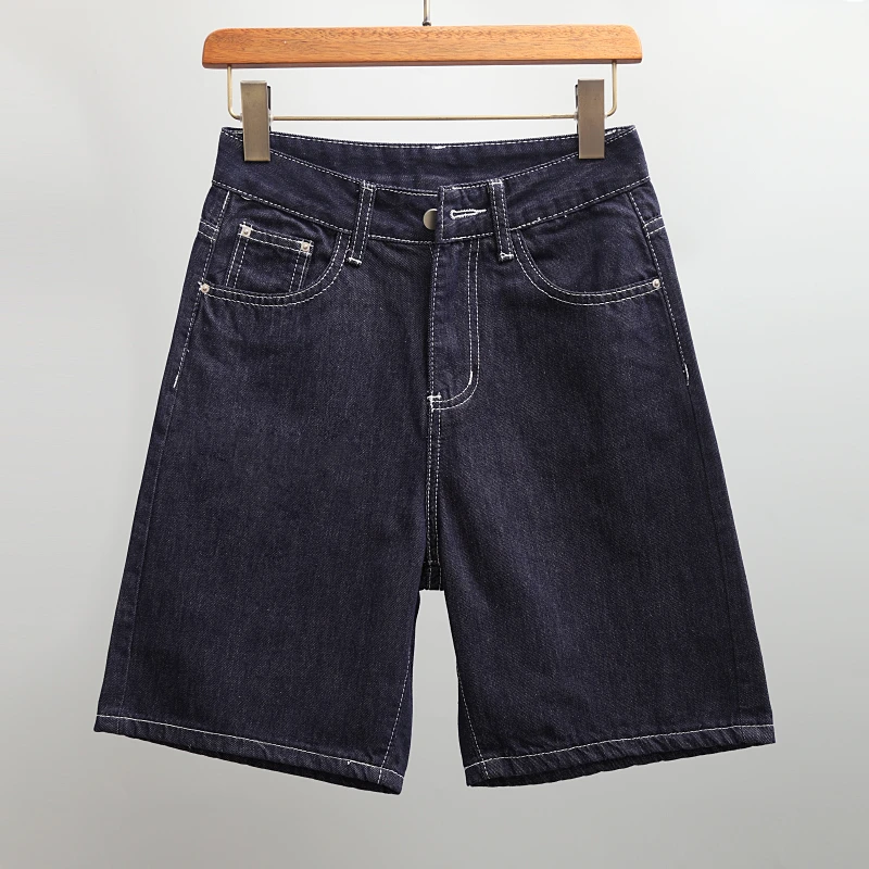 丹宁蓝牛仔五分裤女夏季薄款直筒宽松短裤2025新款时尚阔腿中裤子