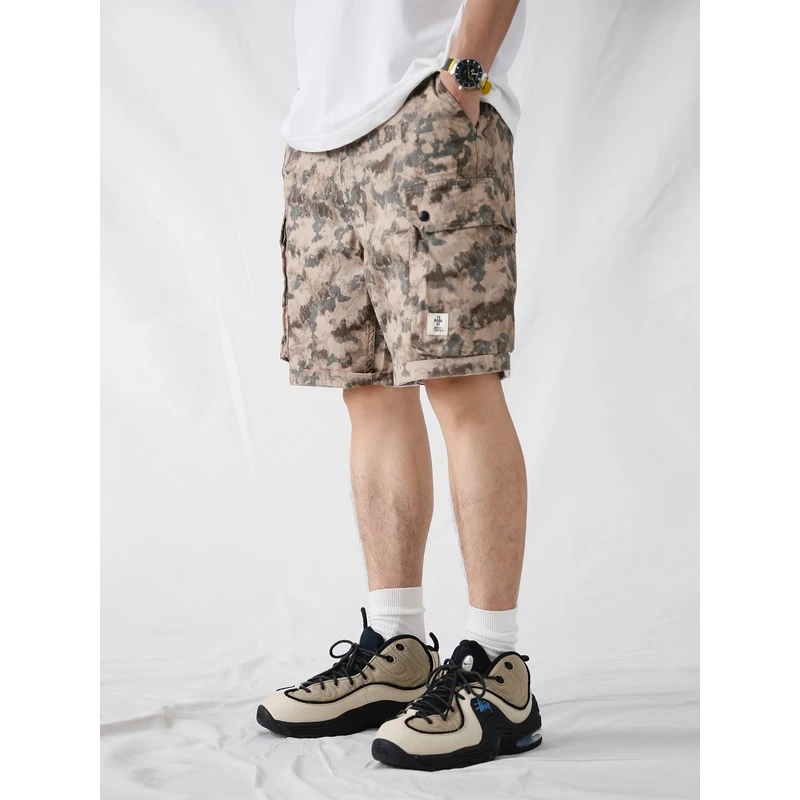 实年服工SK022夏季数码印花迷彩短裤男士五分裤宽松休闲沙滩裤子