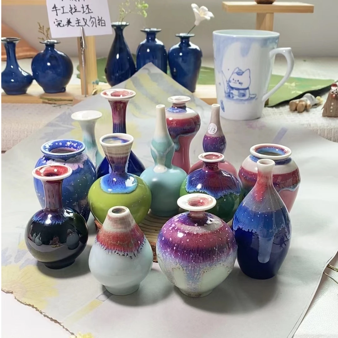 景德镇陶瓷小花瓶颜色釉小花器手工拉坯网红创意高档中式家用摆件