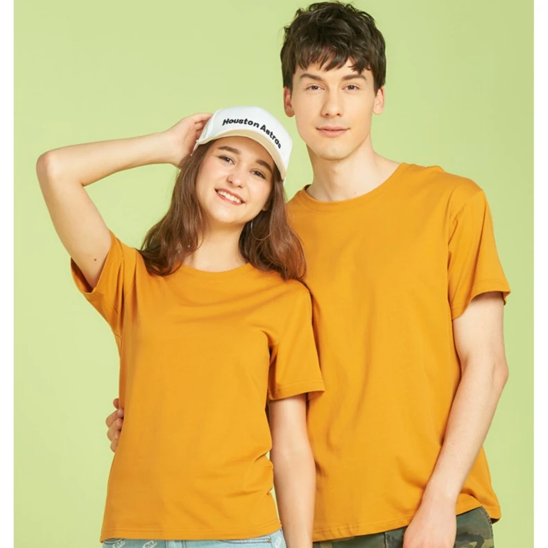 圆领纯色T恤40支双纱210克加密加厚全棉短袖闺蜜情侣装重磅文化衫