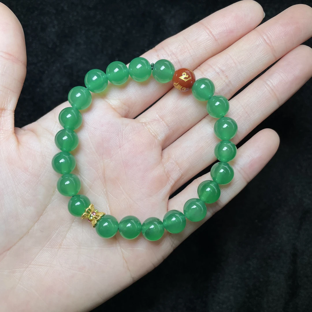 菲菲珠宝好*绿玛瑙手串约8mm
