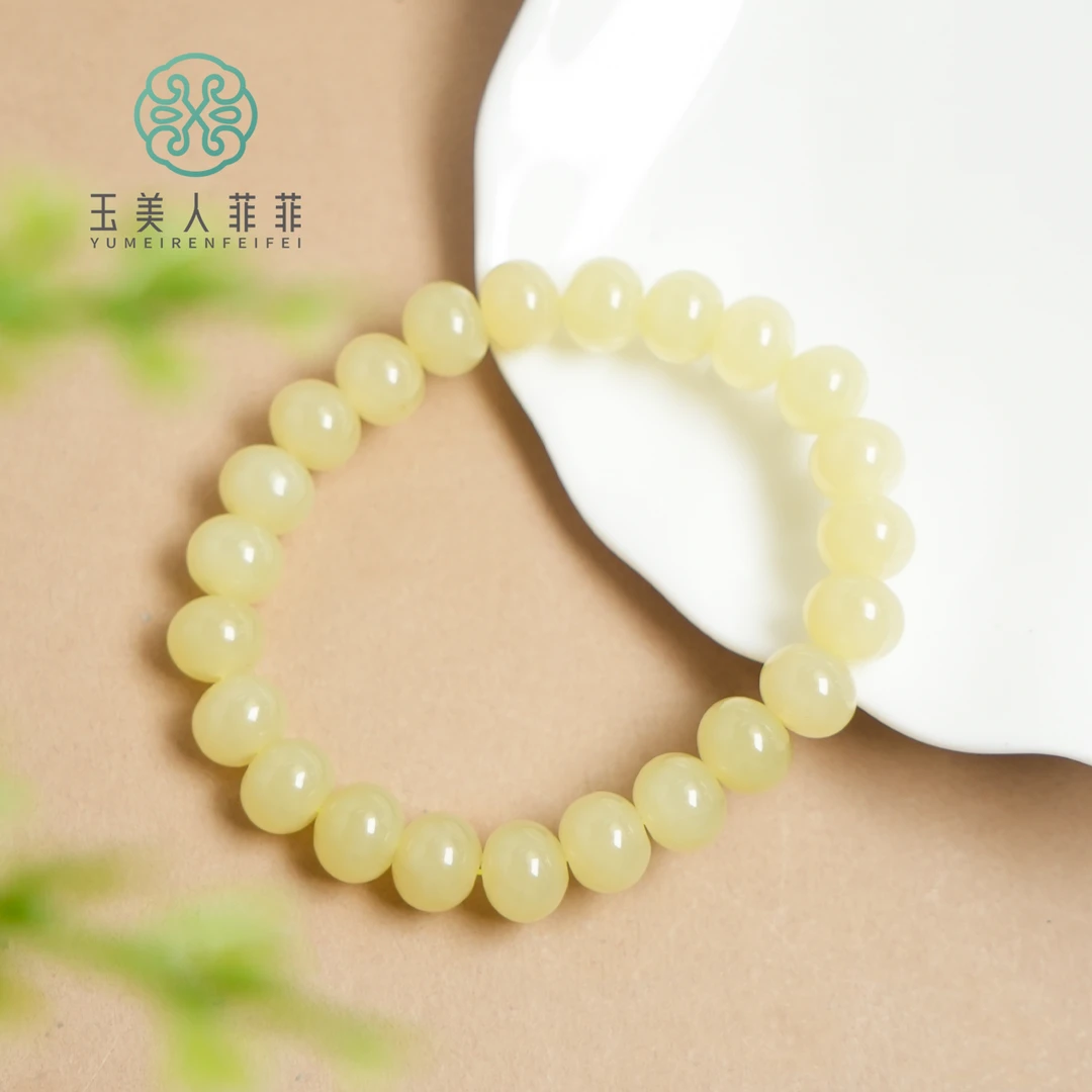 菲菲珠宝好*和田玉单圈算盘珠手串约8*10mm