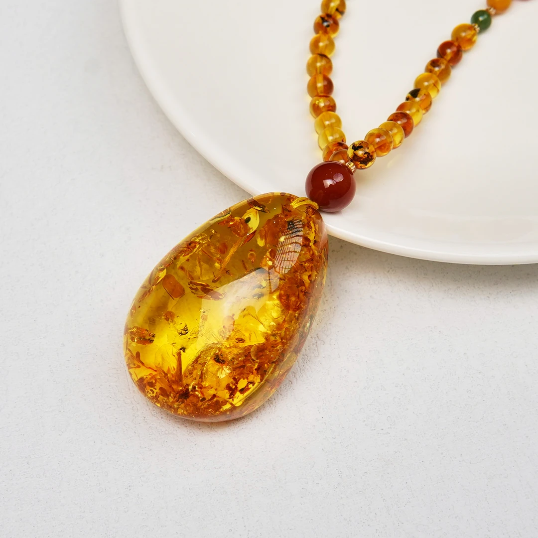 菲菲珠宝好*花珀水滴吊坠