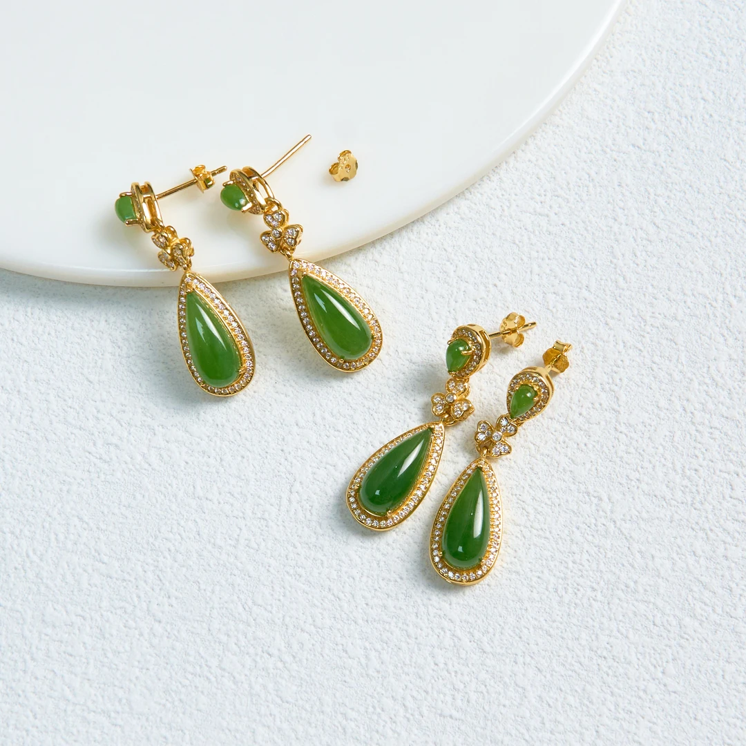 菲菲珠宝好*S925和田玉水滴耳坠约9*19mm/多样性发一