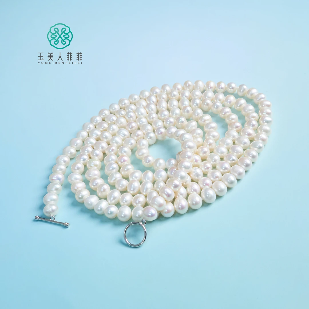 菲菲珠宝好*S925珍珠项链-三合一加长毛衣链约7mm