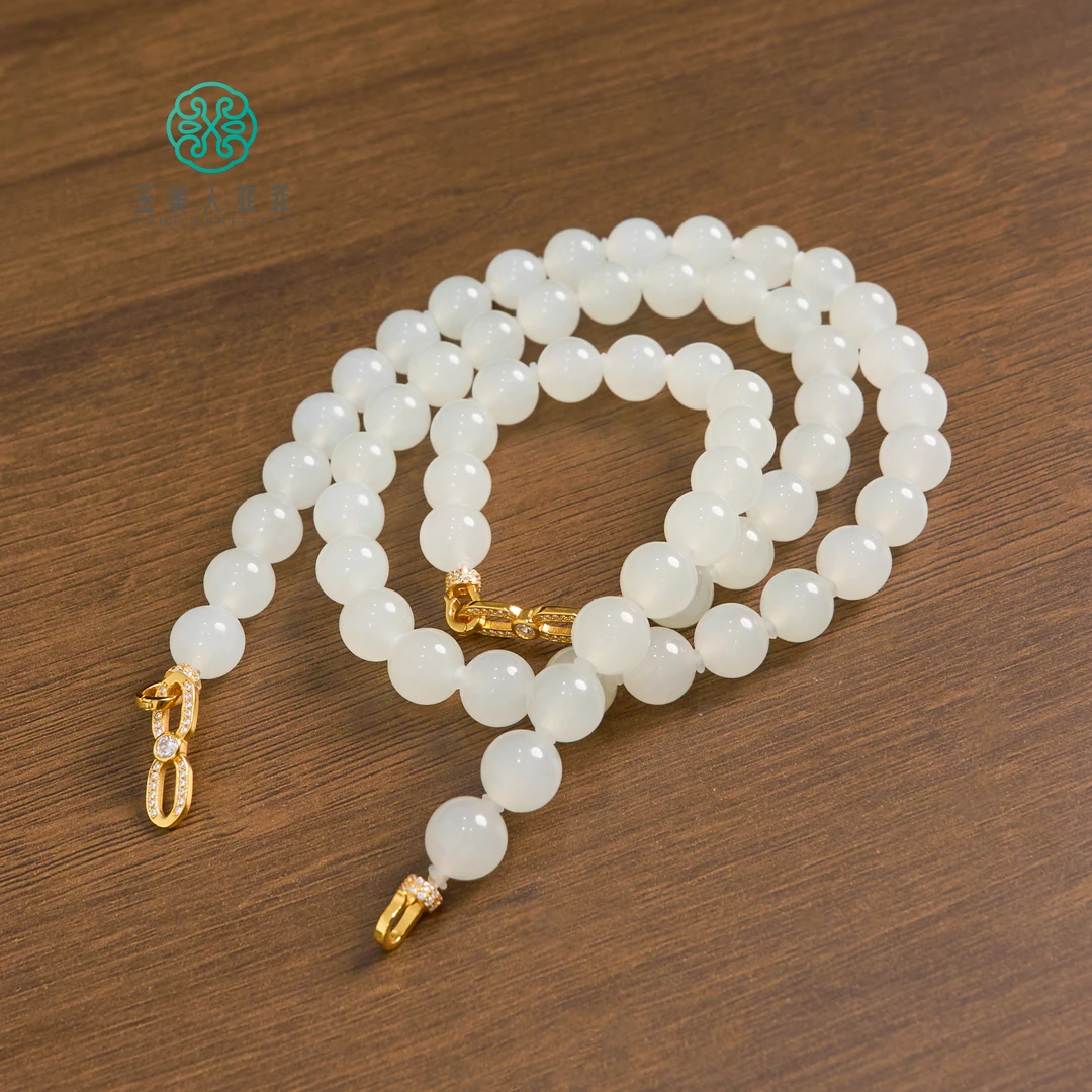 菲菲珠宝好*S925和田玉圆珠约10mm项链