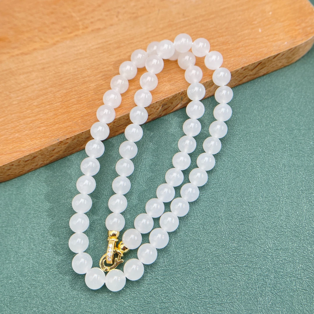 菲菲珠宝好*K40538-S925和田玉圆珠约8mm项链