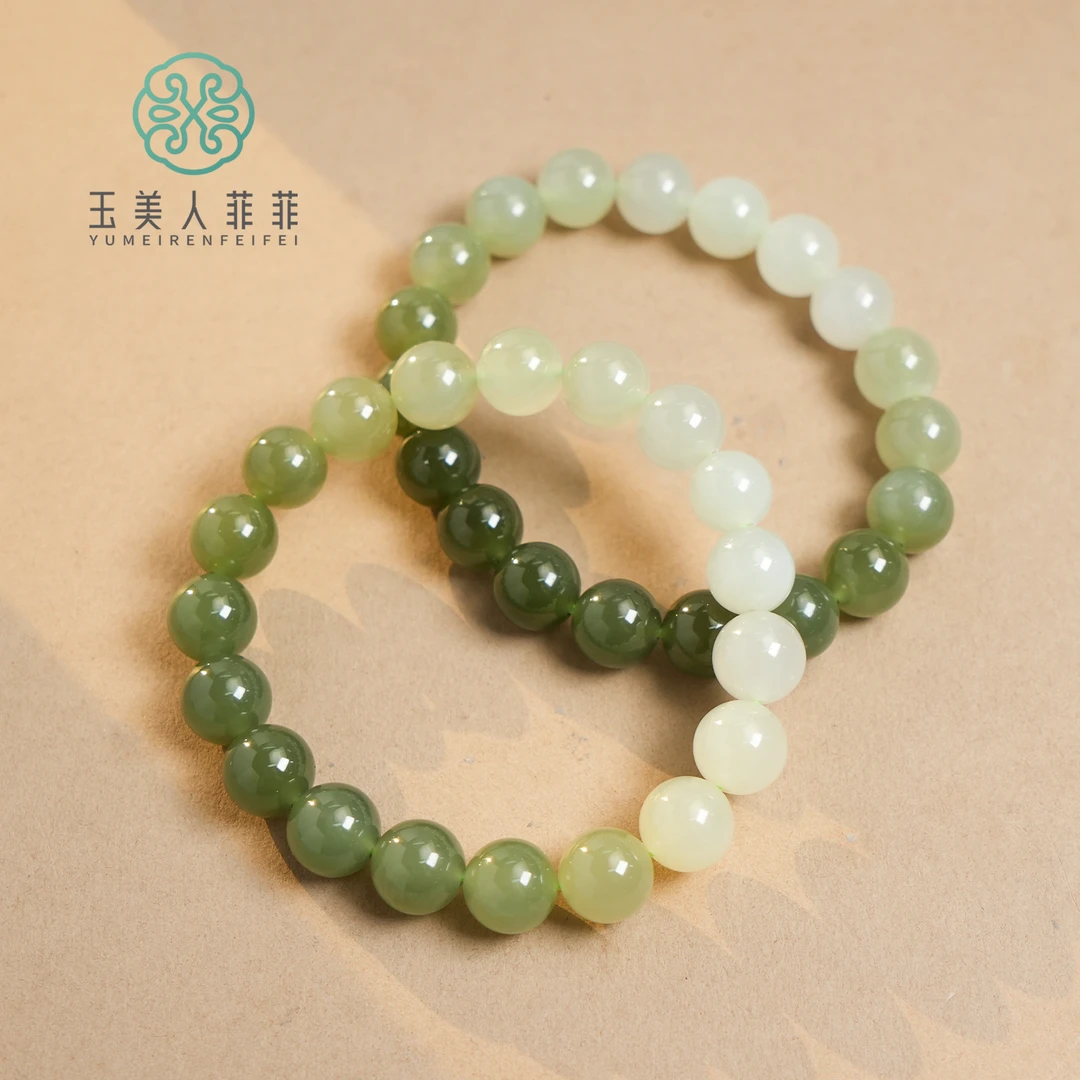 菲菲珠宝好*和田玉单圈圆珠约10mm手串~多样性发一