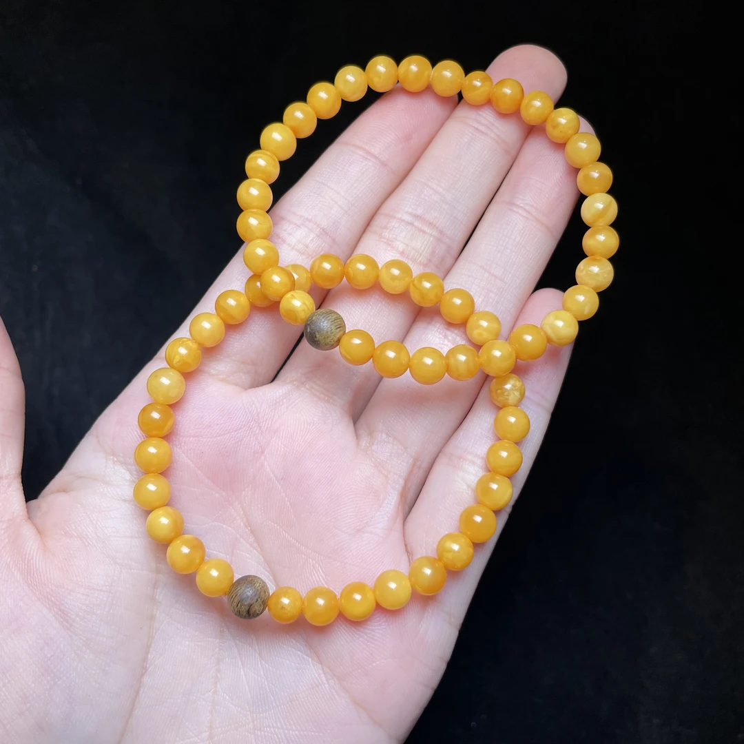 爽爽推荐*蜜蜡单圈手串-圆珠约5+mm-多样性发一