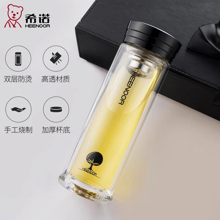 希诺正品玻璃杯双层玻璃杯子 茶杯水杯子带滤网XN-6105 6107防烫