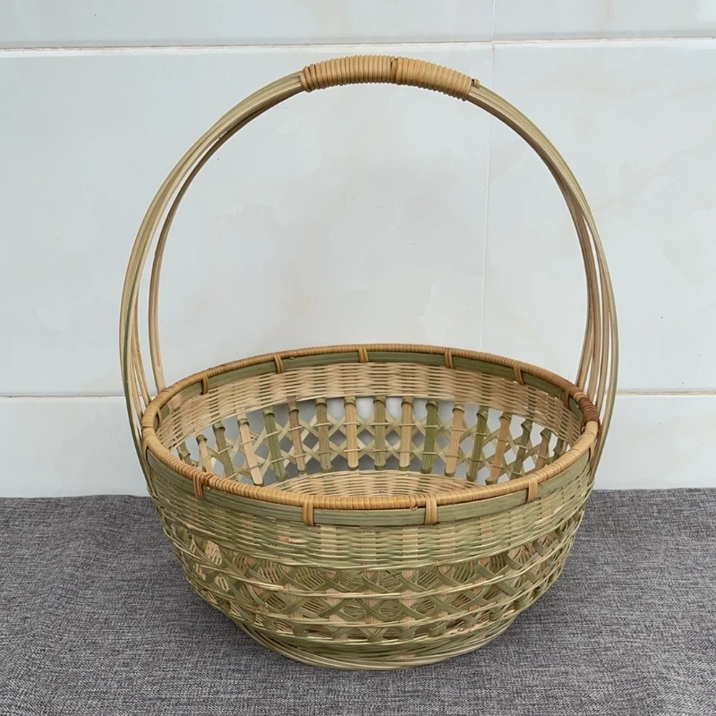 竹青款实用竹编制品时尚简约花边菜篮子手提篮国风超大