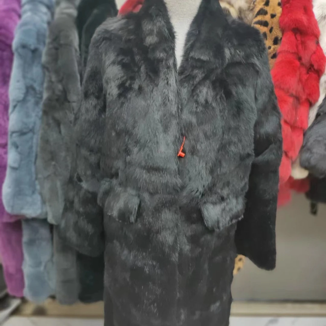 【颖熙服饰】大长款女士秋冬款外套冬季时尚纯色常规欧美风v领