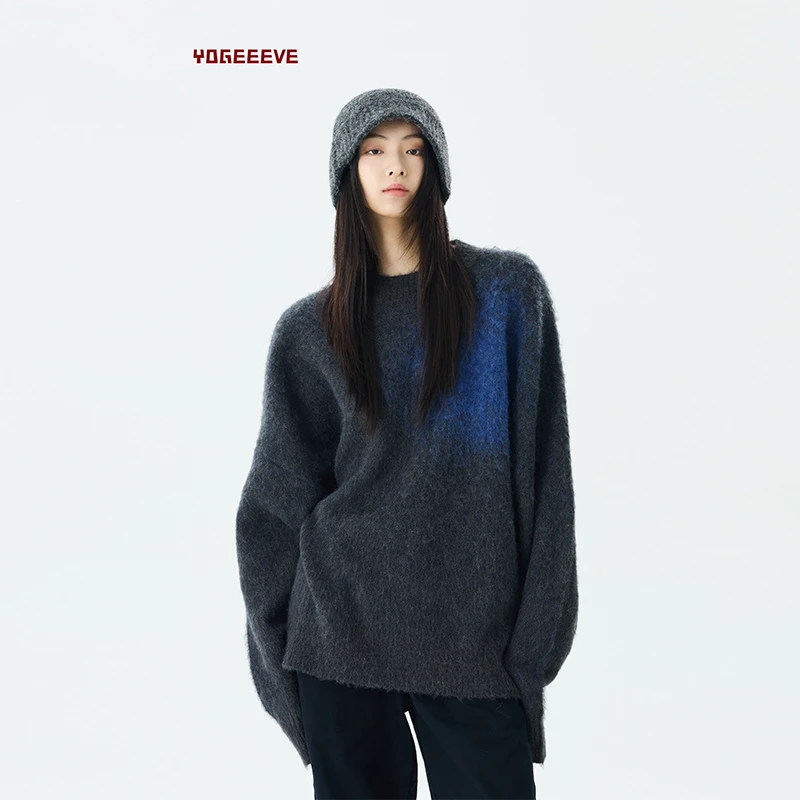 YE/B2原创设计师男女落肩宽松晕染提花羊毛毛衣