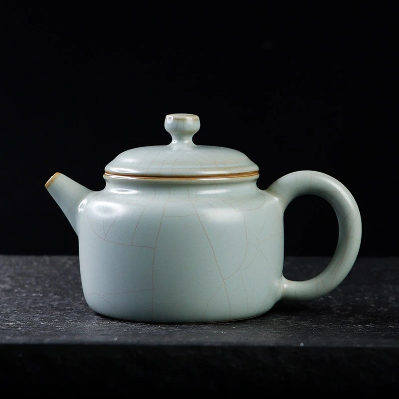 凝香阁 茶养开片哑光天青汝窑德钟壶 家用陶瓷功夫茶具单个泡茶壶