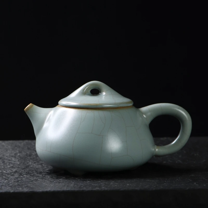凝香阁 茶养开片哑光天青汝窑石瓢壶 中式陶瓷功夫茶具大号泡茶壶