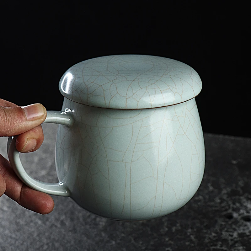 清沐堂主 没养开片天青汝窑办公杯 陶瓷中式茶具老板个人大号茶杯