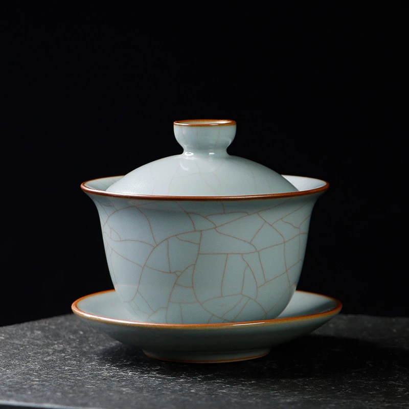 凝香阁茶养开片仿古釉天青汝窑三才盖碗家用陶瓷茶具泡茶碗敬茶碗