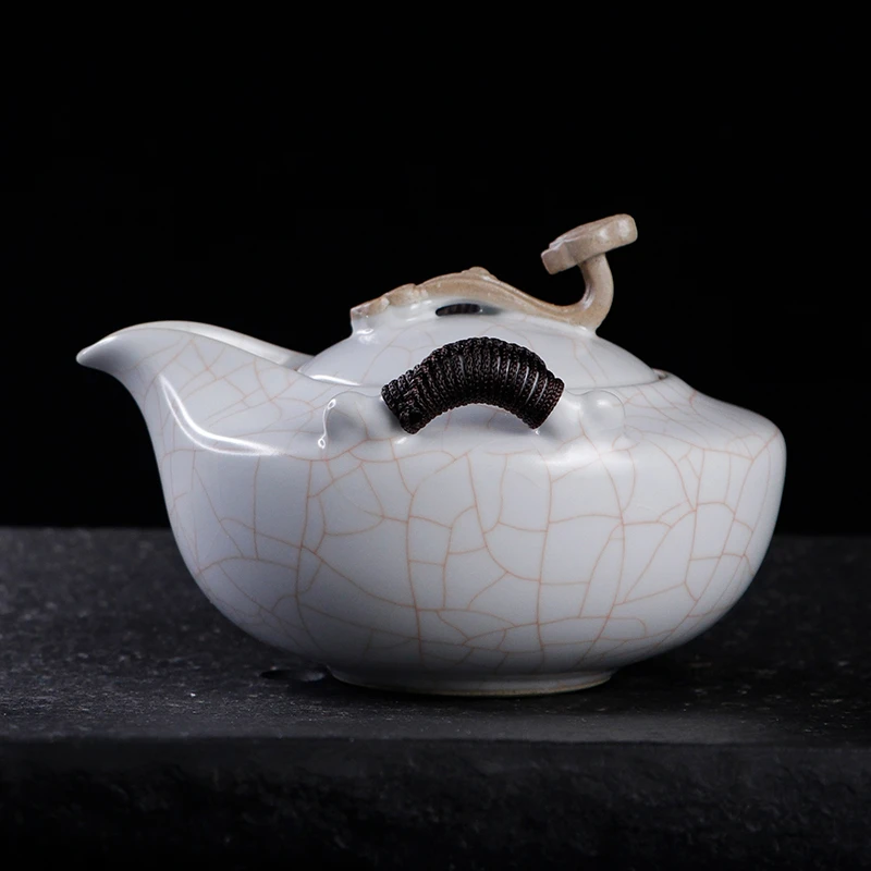 凝香阁 茶养开片月白汝窑如意手抓壶 家用陶瓷功夫茶具泡茶日式壶