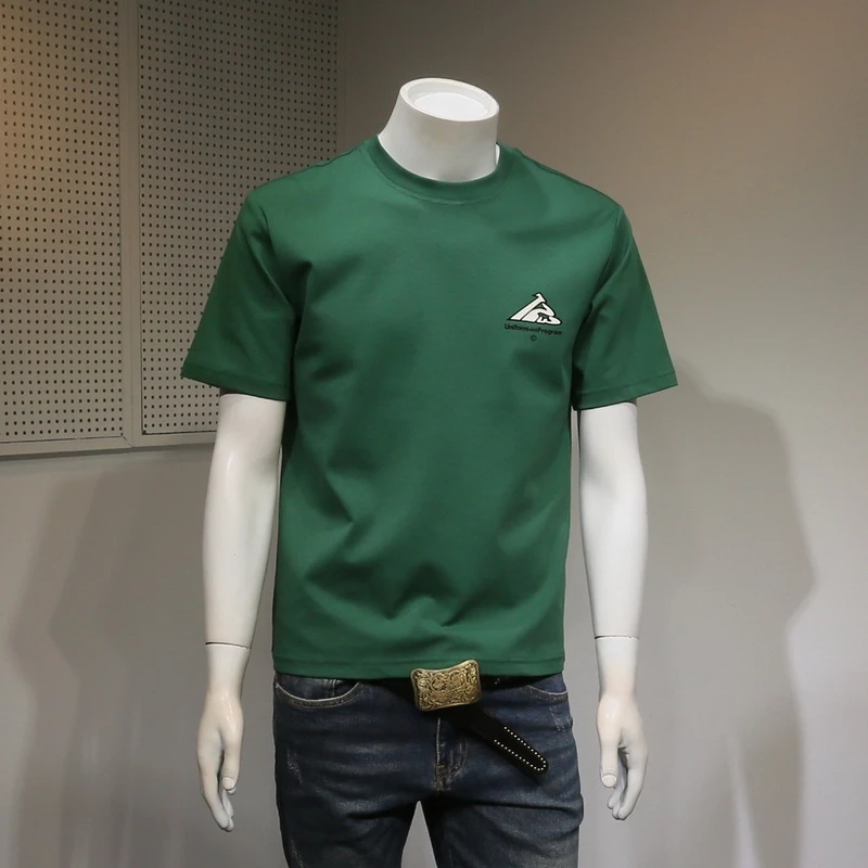 纳因戈兰 2024年夏季男士圆领t恤短袖男青年商务休闲字母印花打底