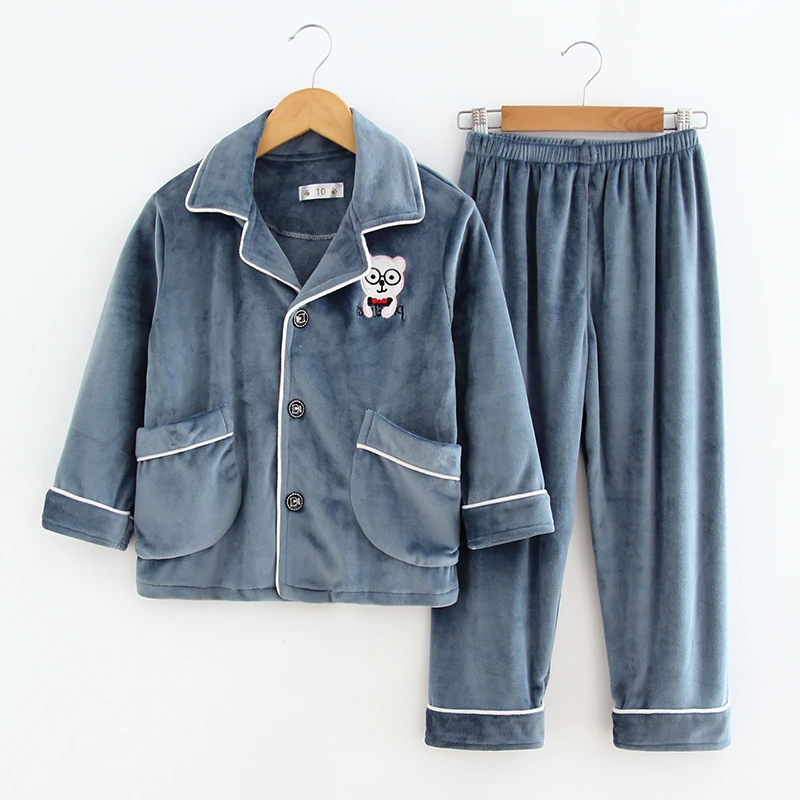 男童睡衣秋冬法兰绒小孩男孩家居服中大童加绒加厚儿童珊瑚绒套装