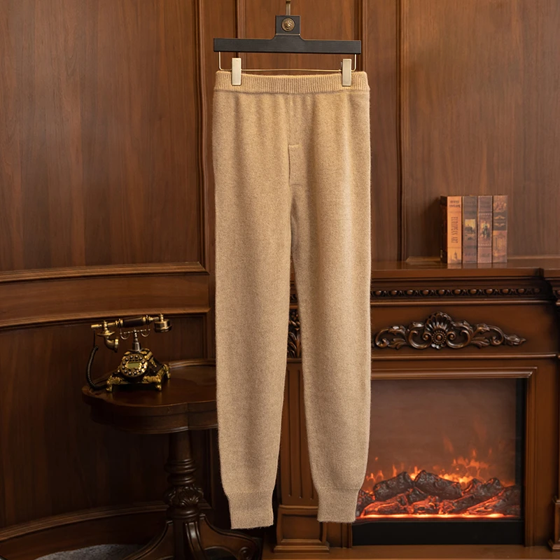 【ZHENCAN】100%纯山羊绒男士秋冬七针三股加厚羊绒保暖休闲打底裤