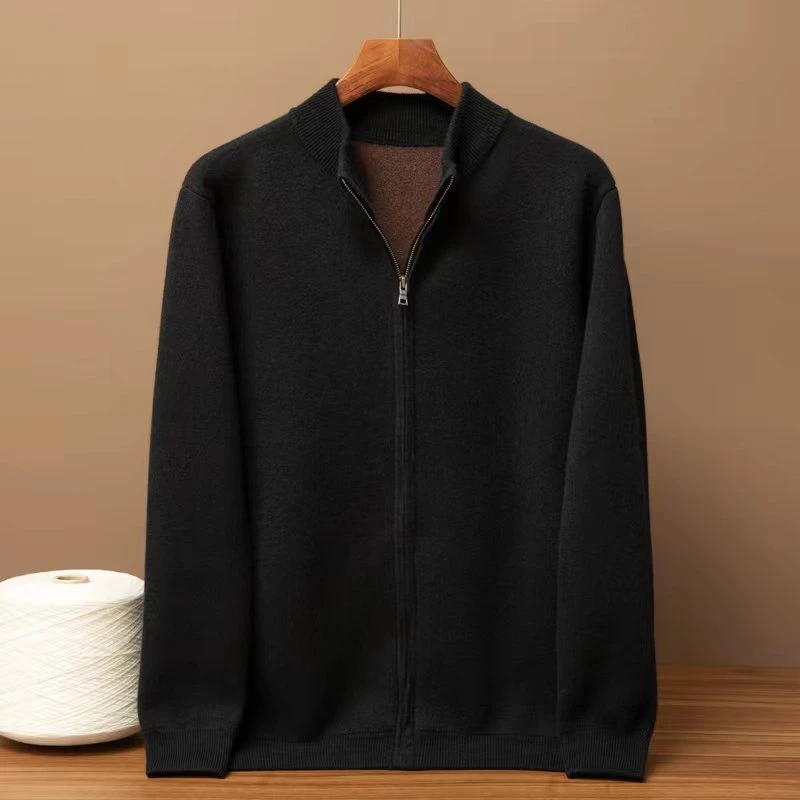 【可机洗】100%纯山羊绒商务双层加厚男士休闲百搭拉链立领针织开衫