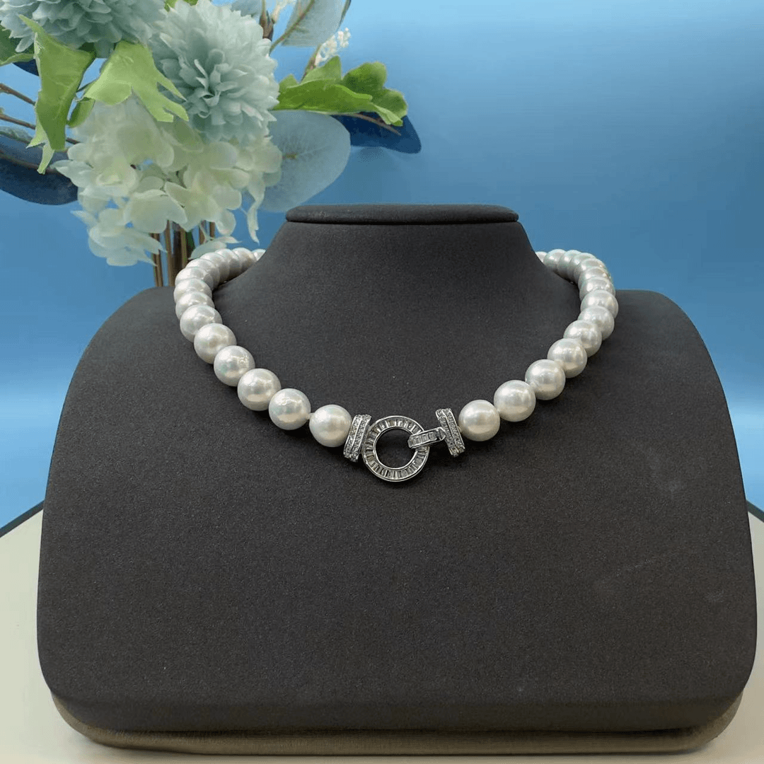 X508 “倪妮”同款极光OT扣大满串珍珠项链9-11mm