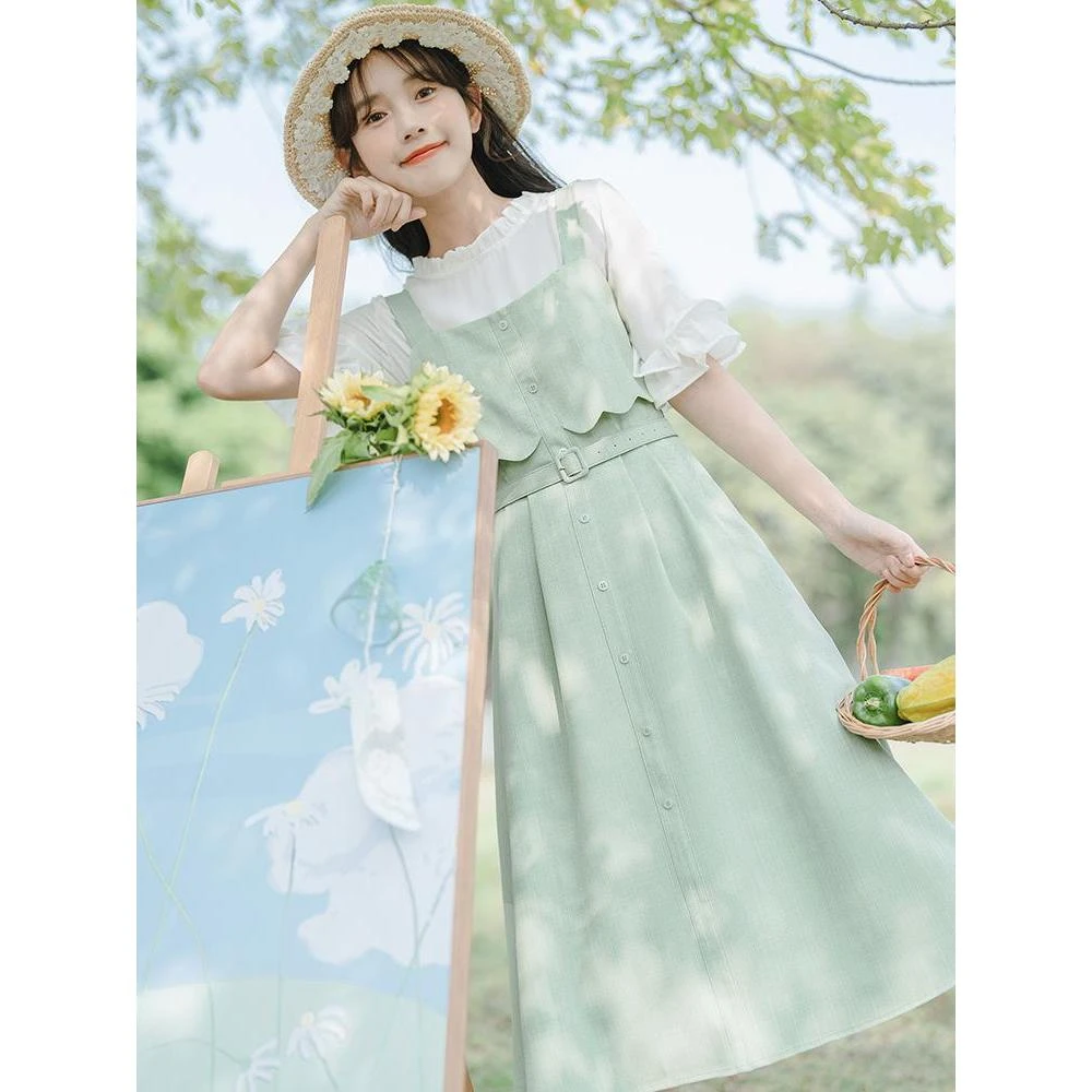 小清新甜美裙子套装少女生夏装2025新款初中高中学生学院风连衣裙