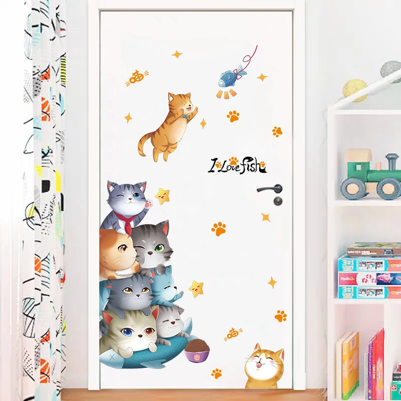 猫咪装饰墙贴纸门贴画墙面卧室墙壁纸粘遮丑破洞自粘防水浴室墙上