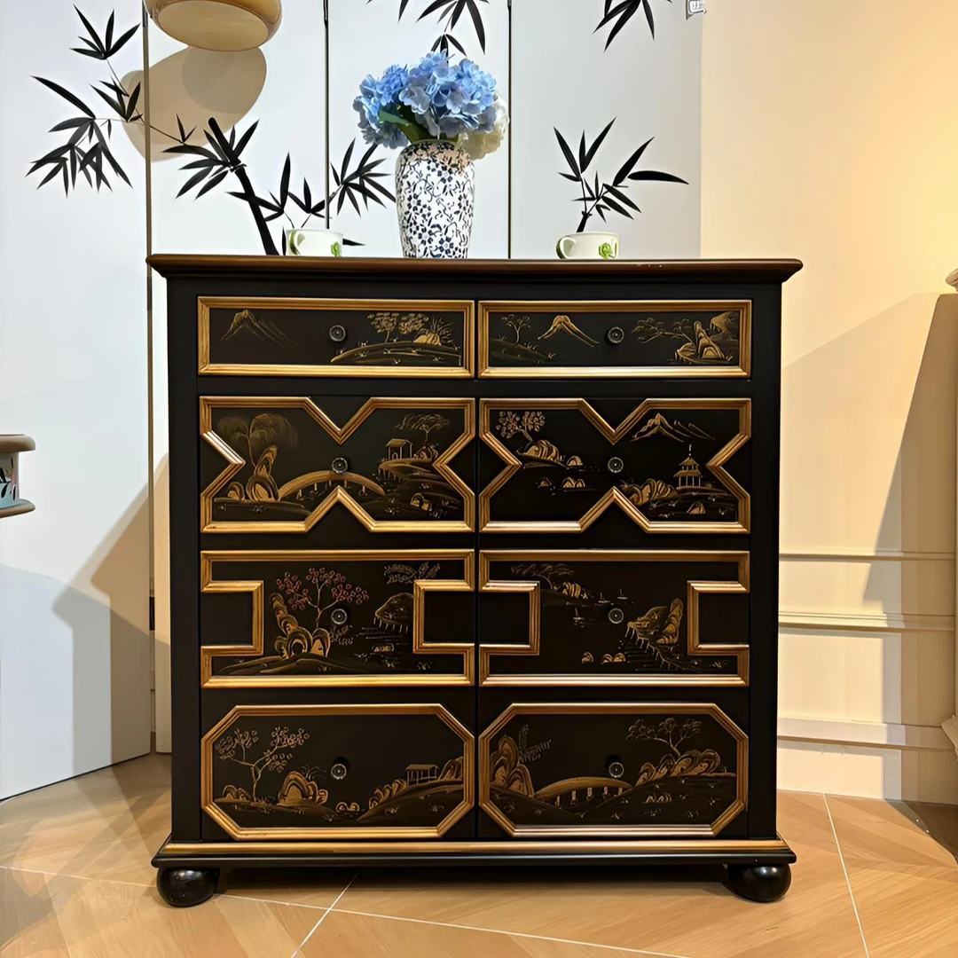 101*38*103新中式客厅两斗双门储物柜轻奢电视机卧室抽屉餐边柜