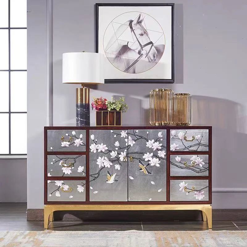 140*35*85新中式玄关柜入户装饰柜隔断柜客厅餐边柜储物柜门厅柜