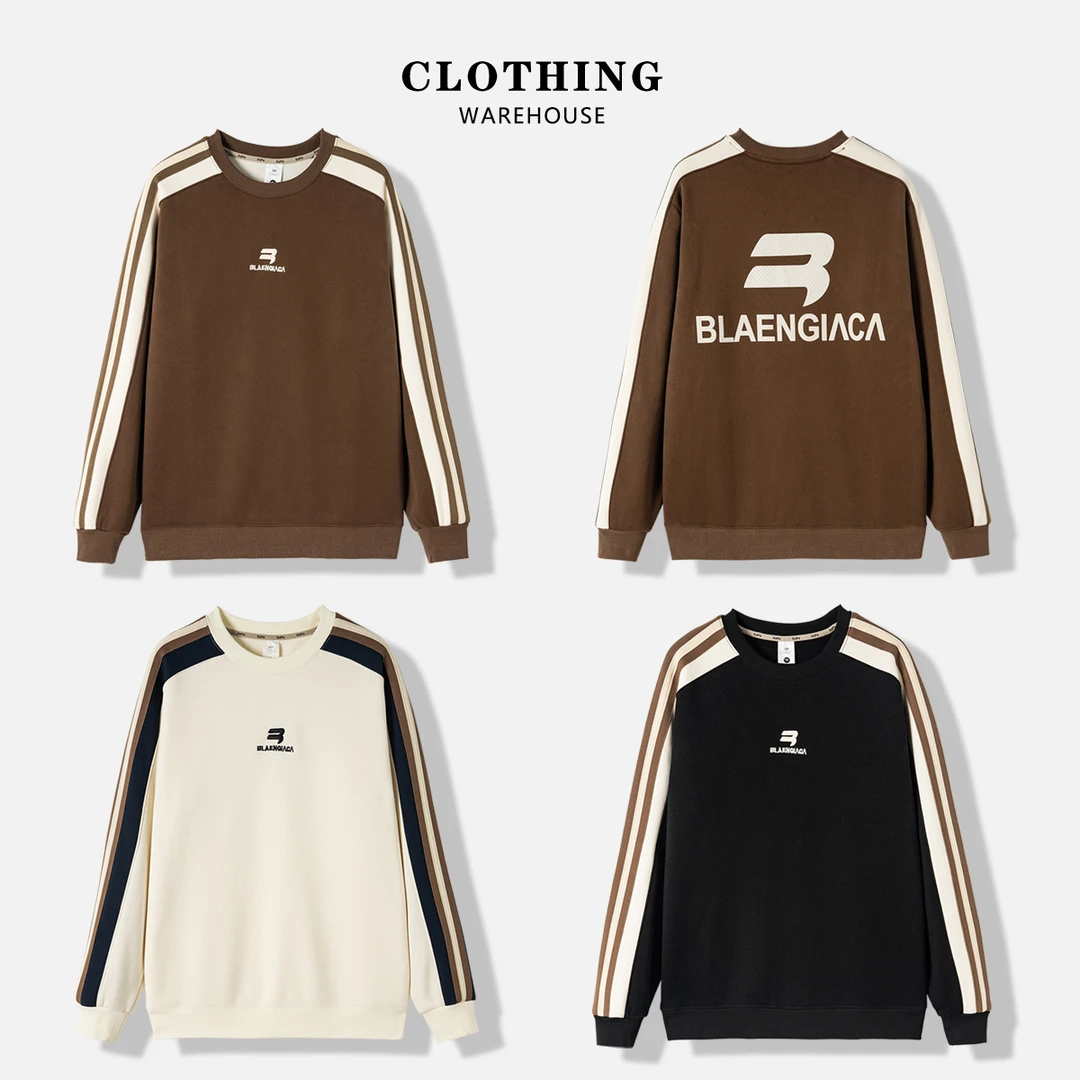 【衣品仓】秋冬美式潮牌撞色拼接字母刺绣休闲圆领卫衣加绒29991